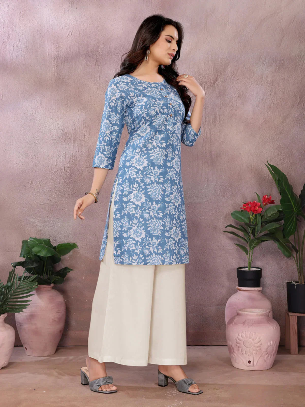 Cotton Printed Straight Knee Length Kurta