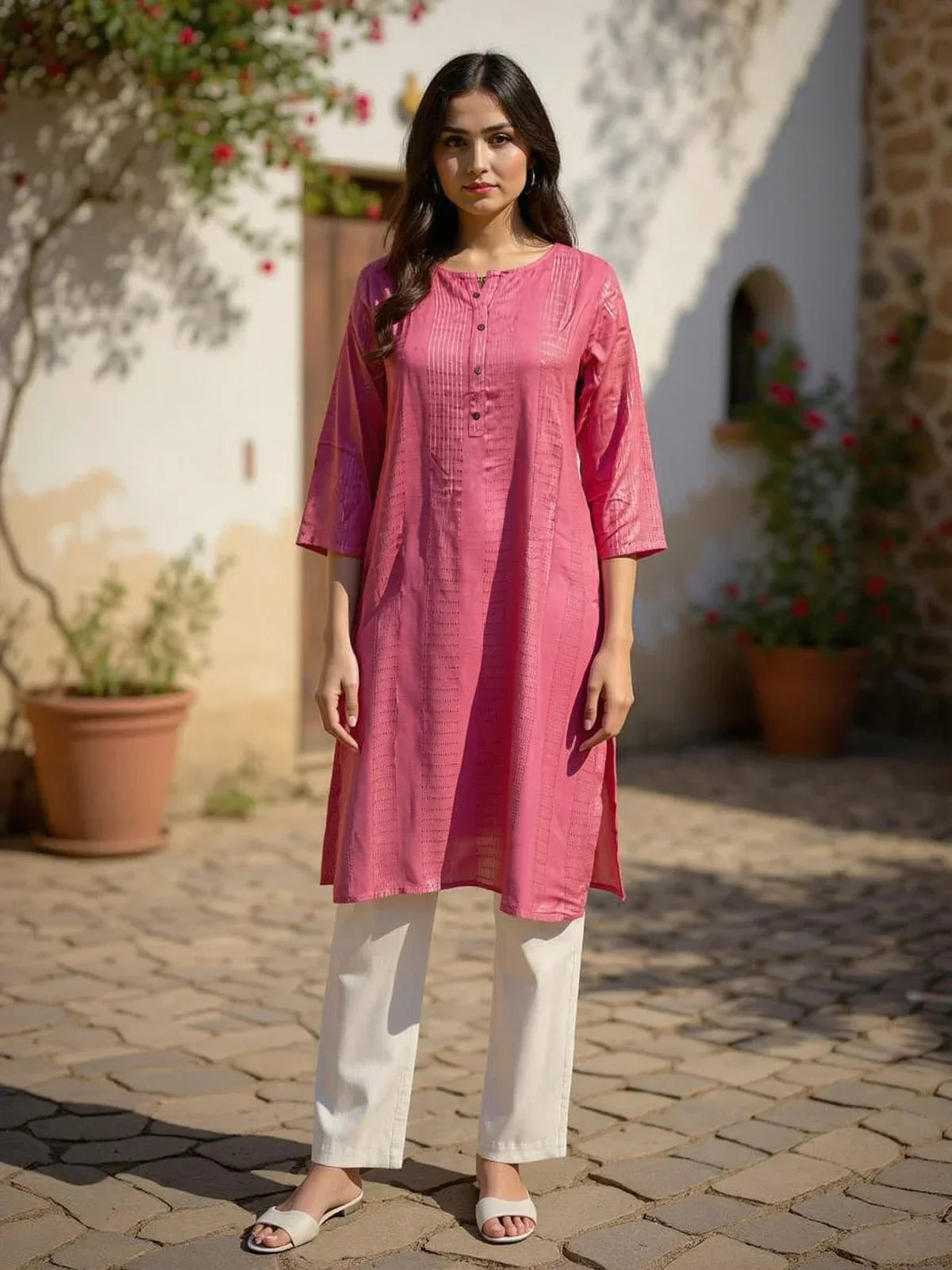 Rayon Dobby Solid Straight Calf Length Straight Kurta