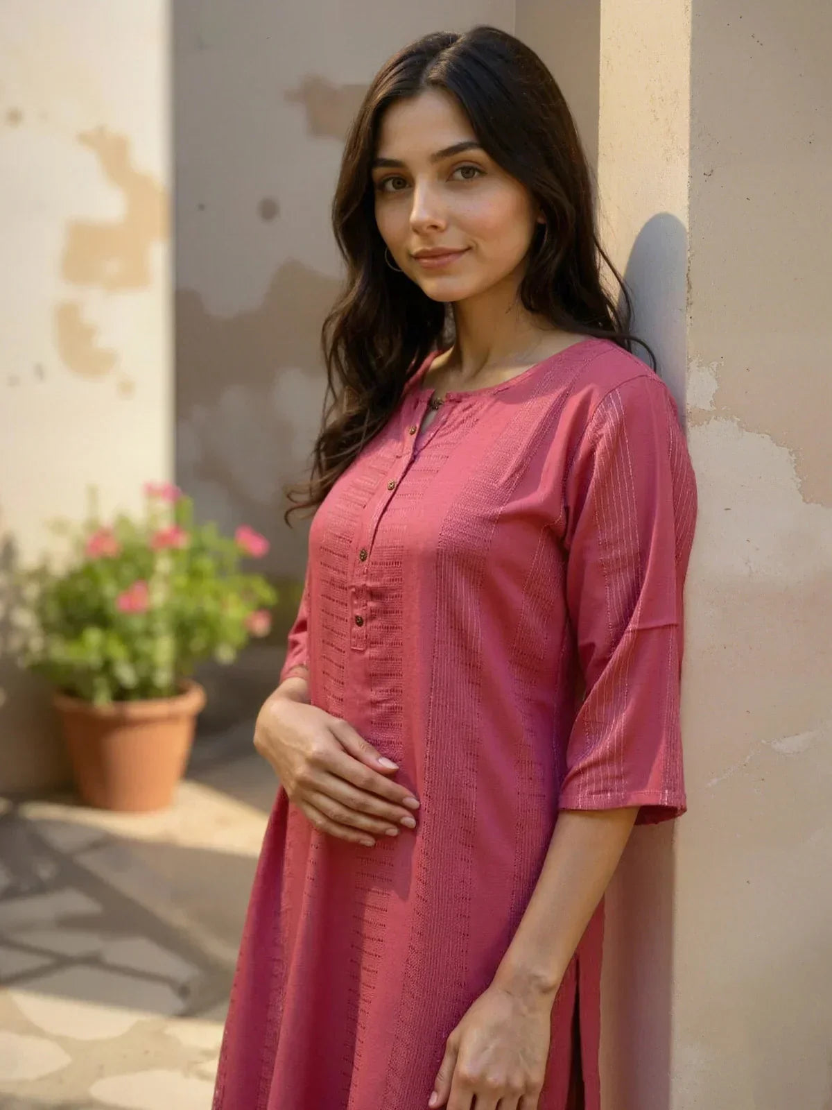 Rayon Dobby Solid Straight Calf Length Straight Kurta