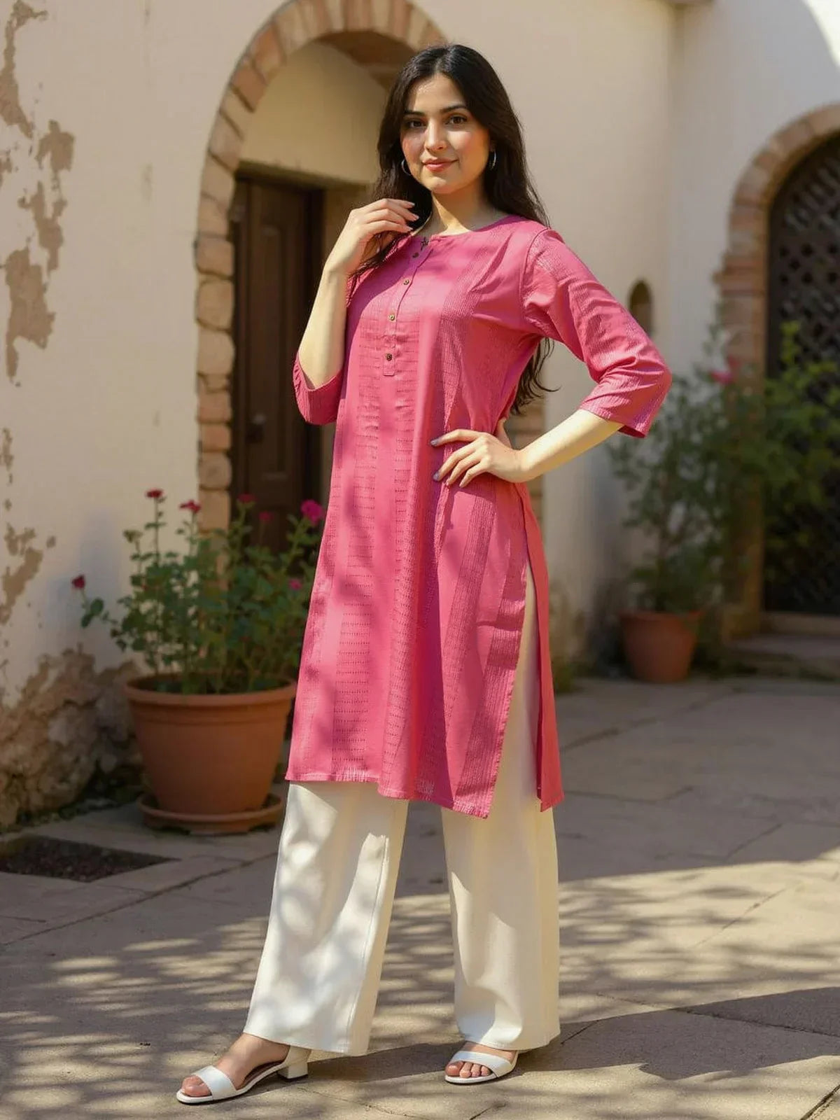 Rayon Dobby Solid Straight Calf Length Straight Kurta