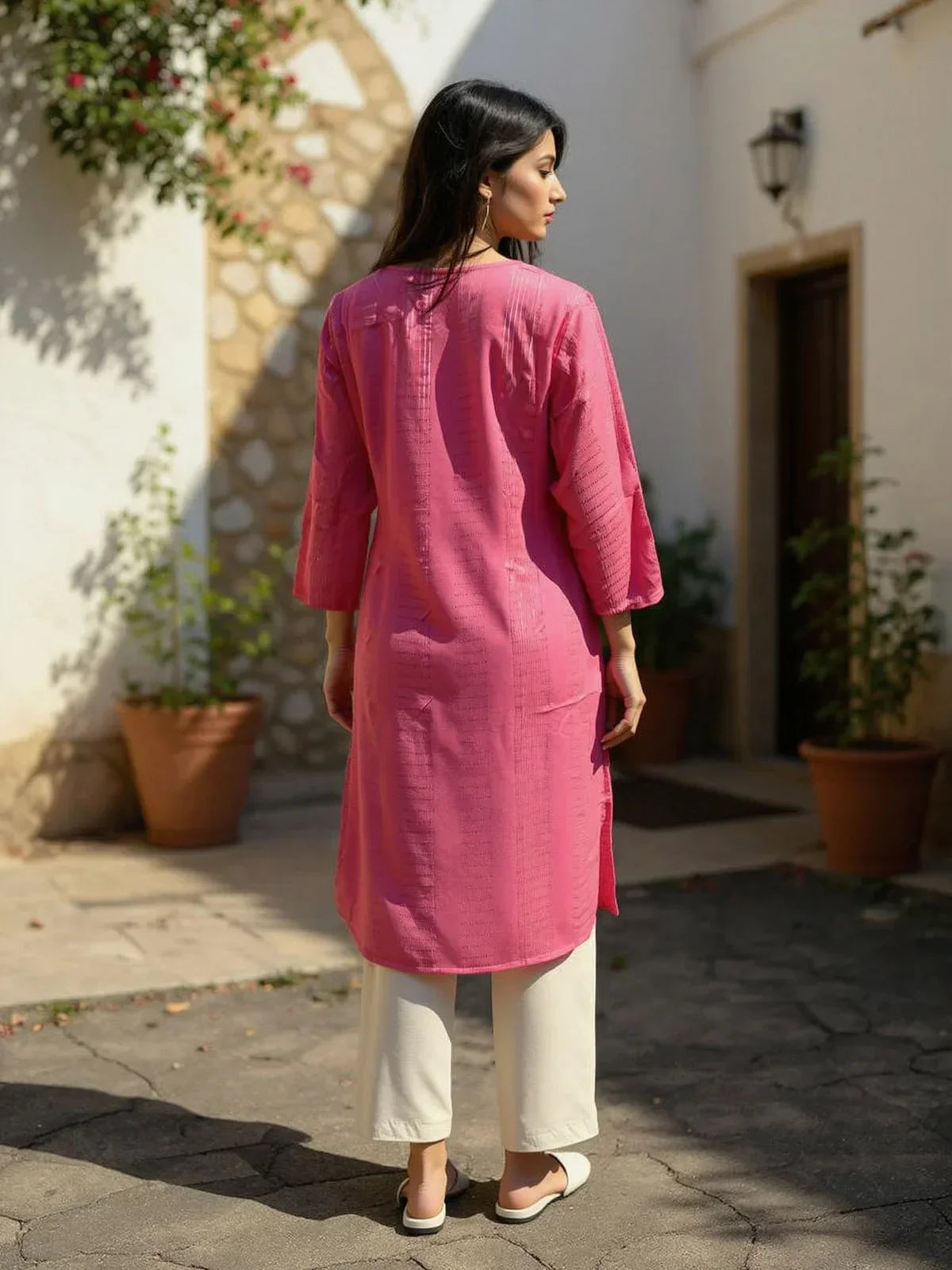 Rayon Dobby Solid Straight Calf Length Straight Kurta