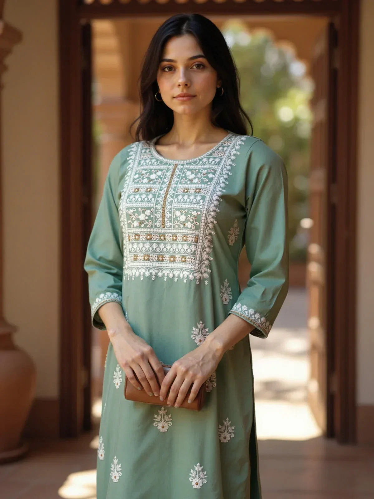 Rayon Embroidered Straight Calf Length Kurta