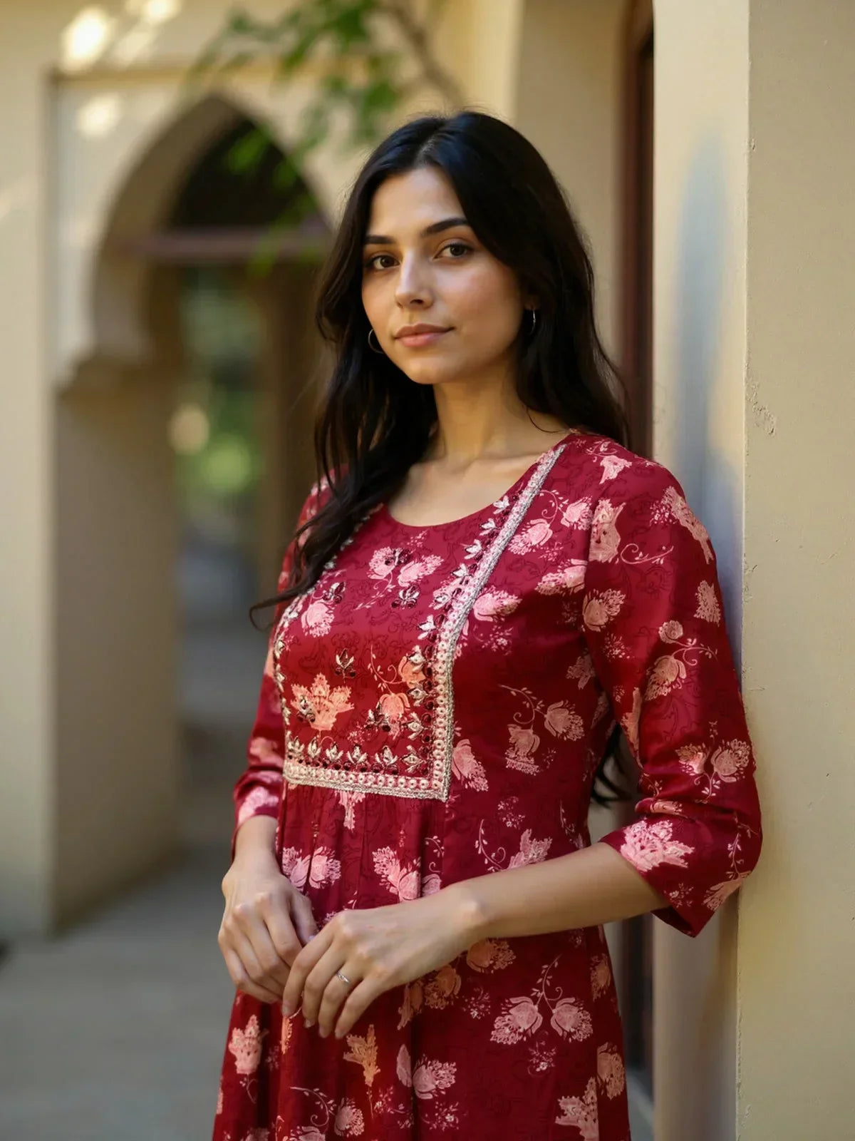Rayon Embroidered Straight Calf Length Kurta