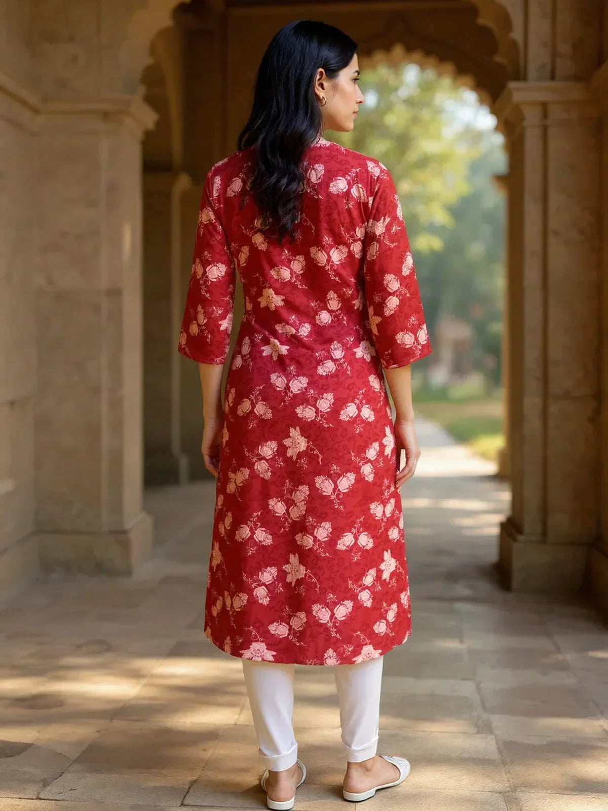 Rayon Embroidered Straight Calf Length Kurta