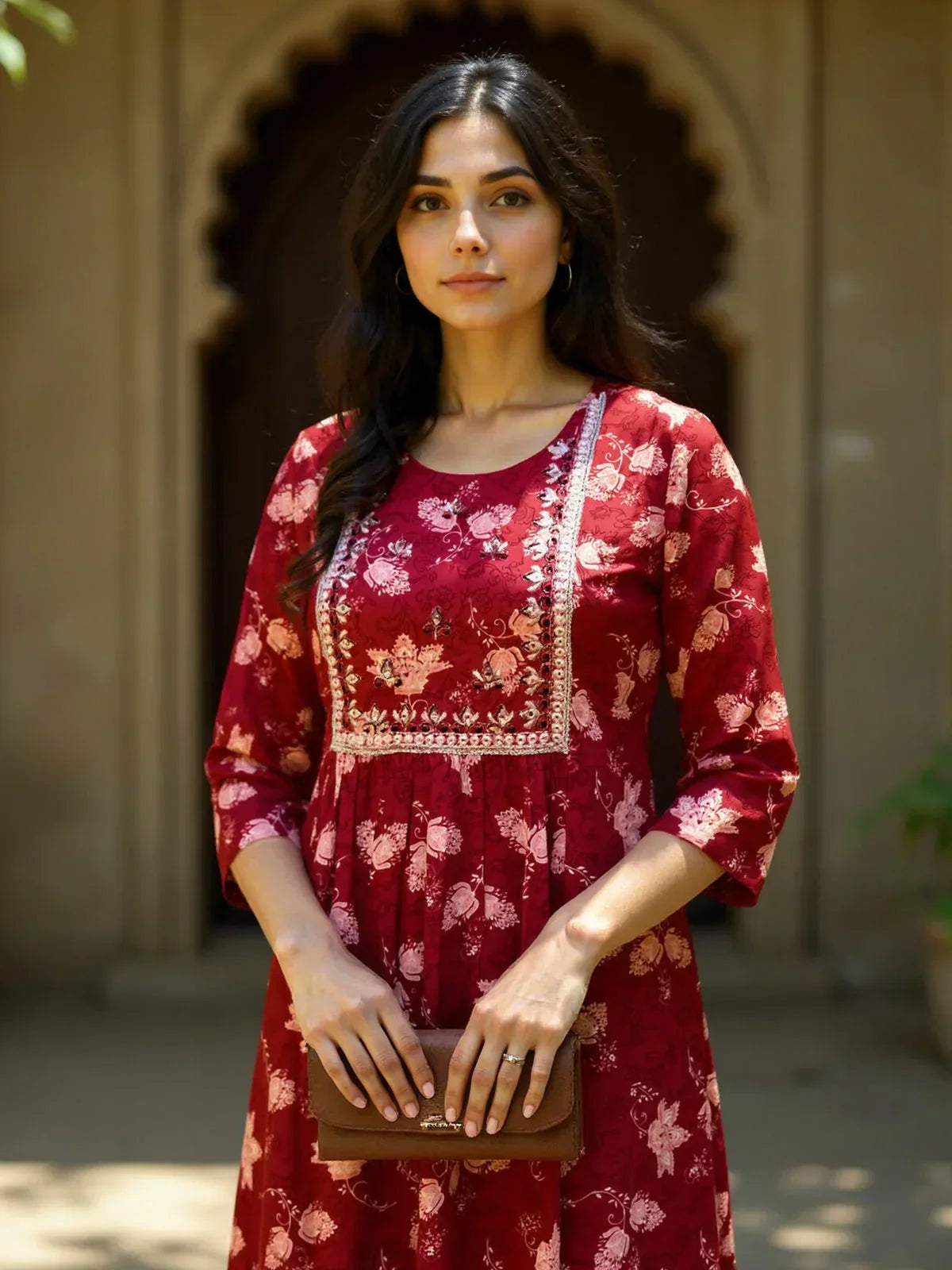 Rayon Embroidered Straight Calf Length Kurta