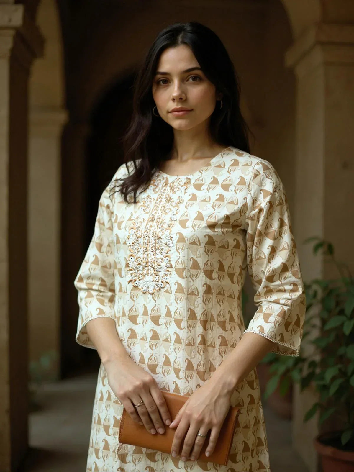 Cotton Embroidered Straight Calf Length Kurta