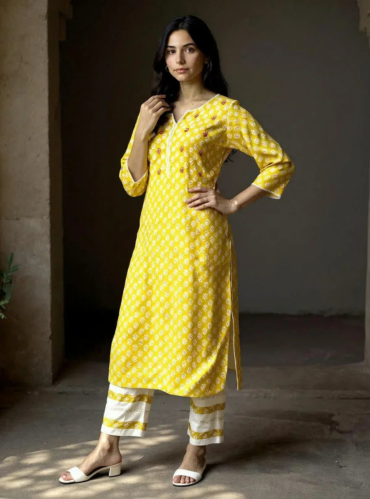 Rayon Embroidered Straight Calf Length Kurta with Pant