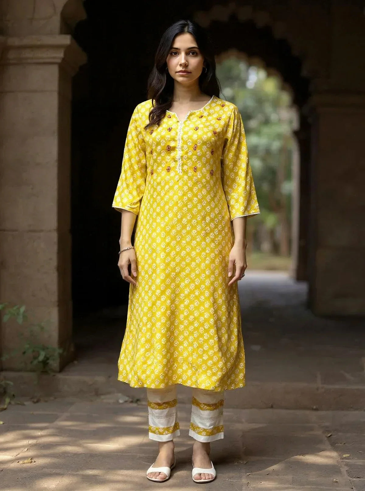 Rayon Embroidered Straight Calf Length Kurta with Pant