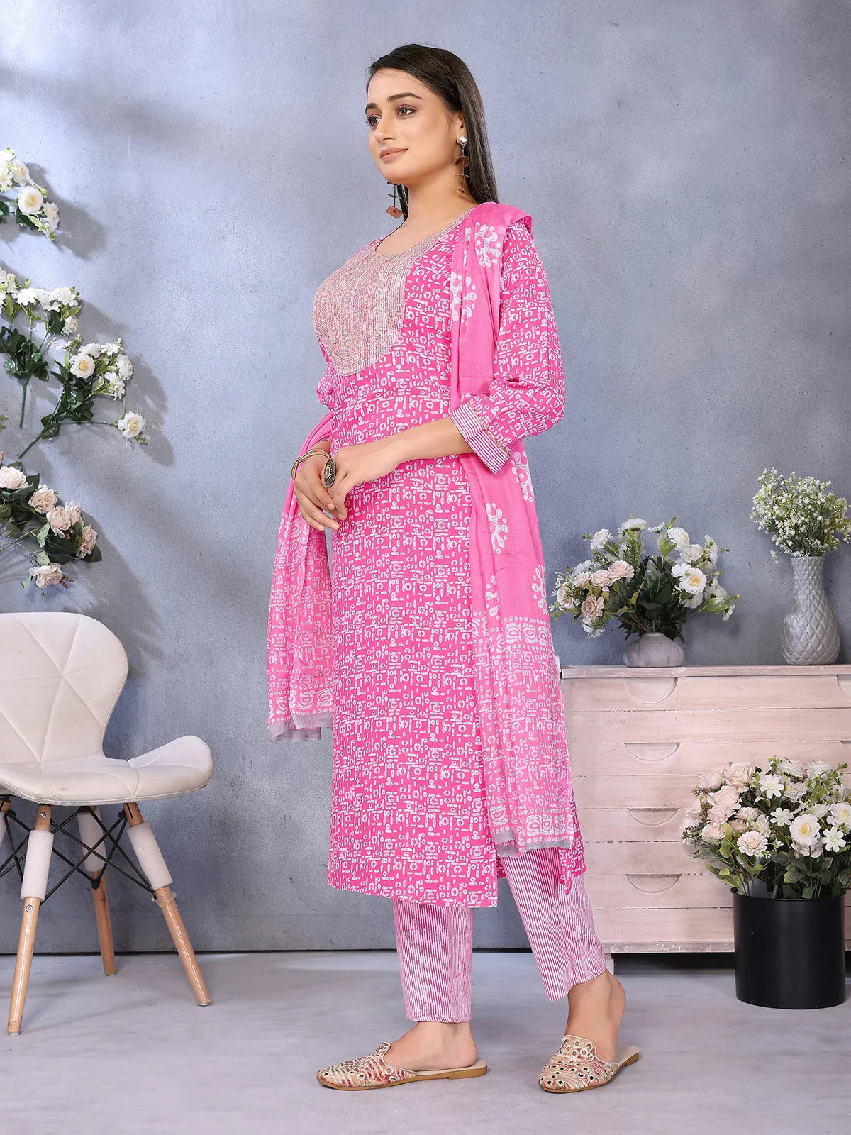 Rayon Embroidered Straight Calf Length Kurta with Pant and Dupatta