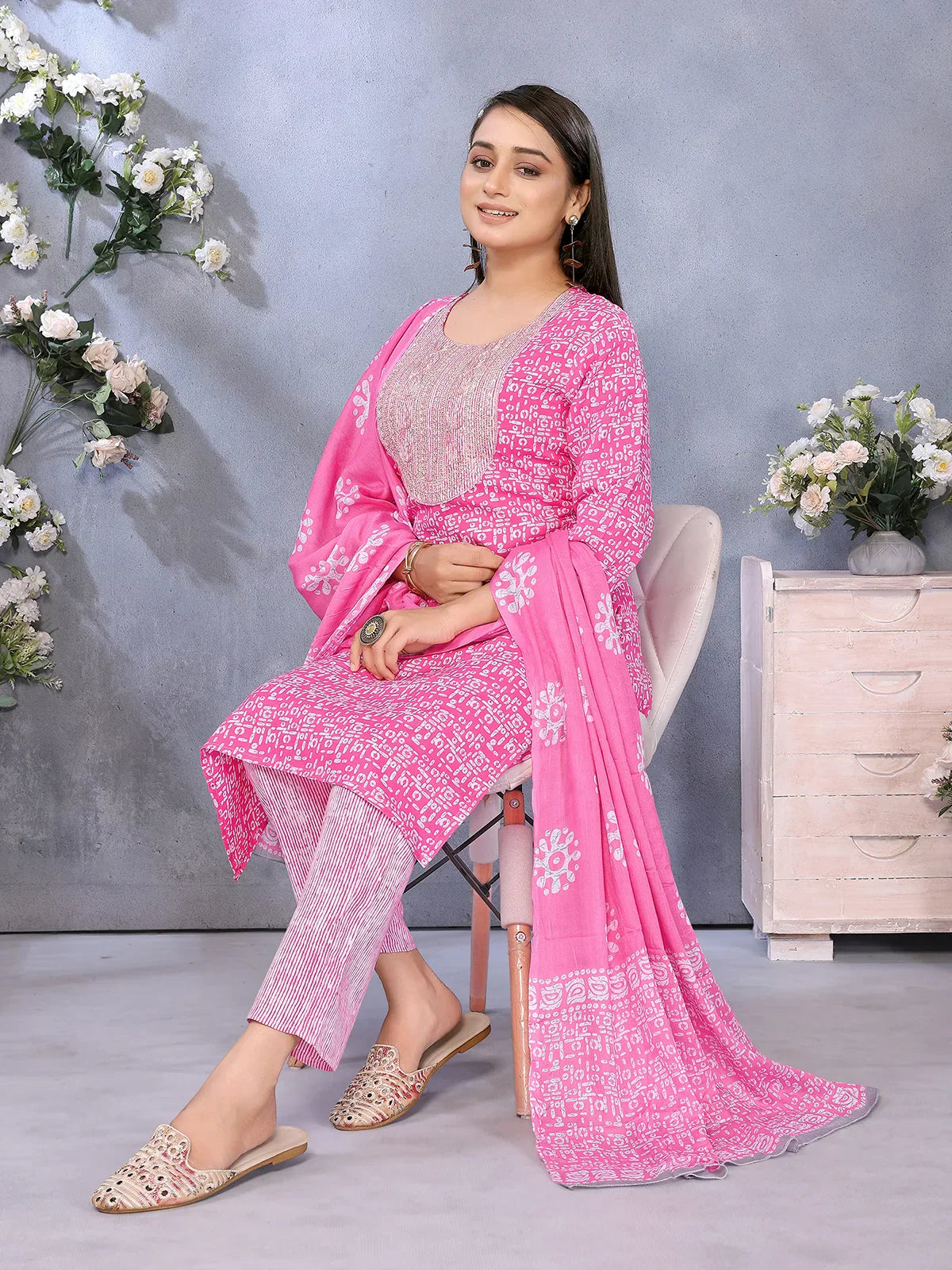 Rayon Embroidered Straight Calf Length Kurta with Pant and Dupatta