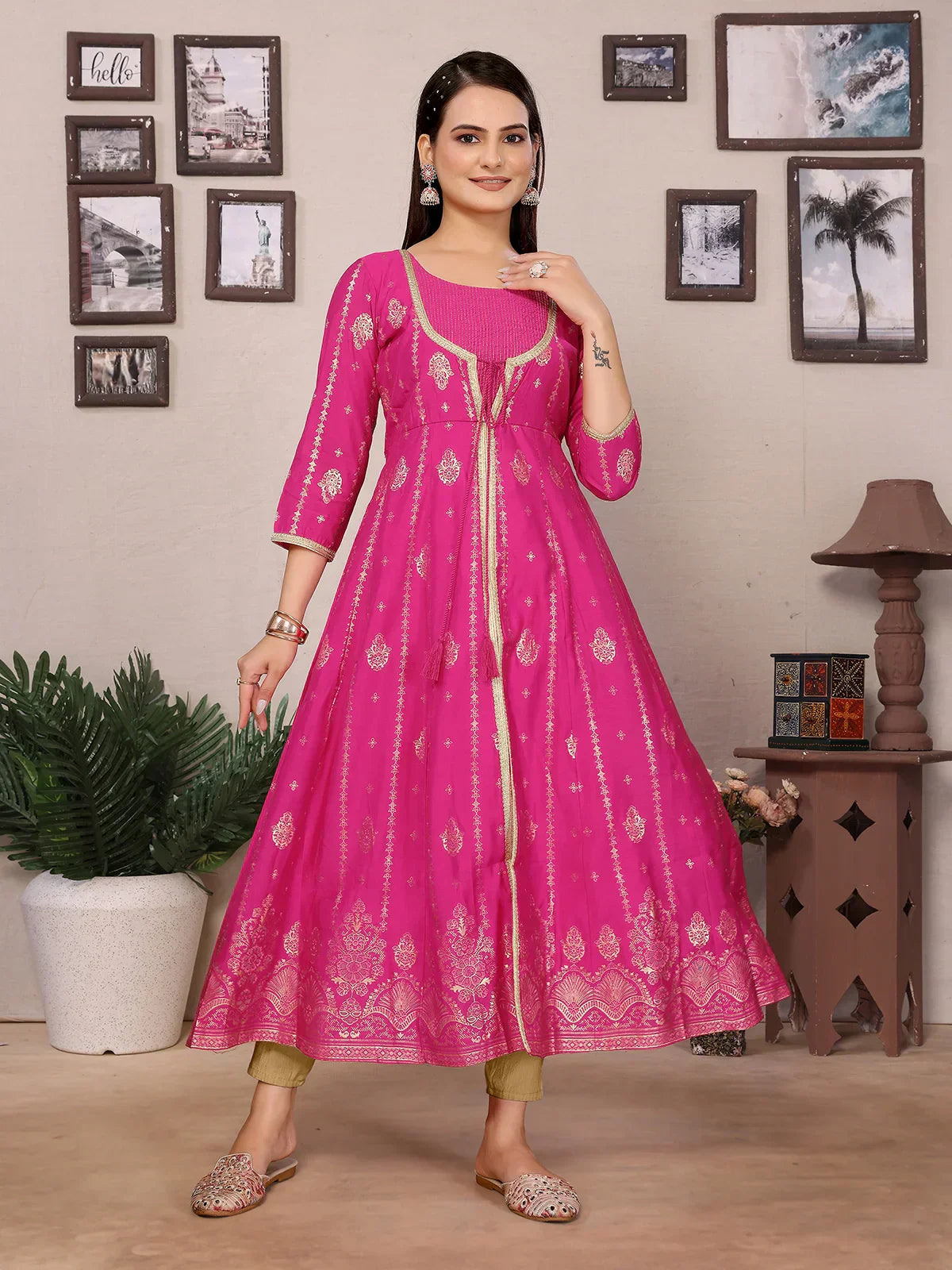 Viscose Poly Printed Anarkali Calf Length Kurta