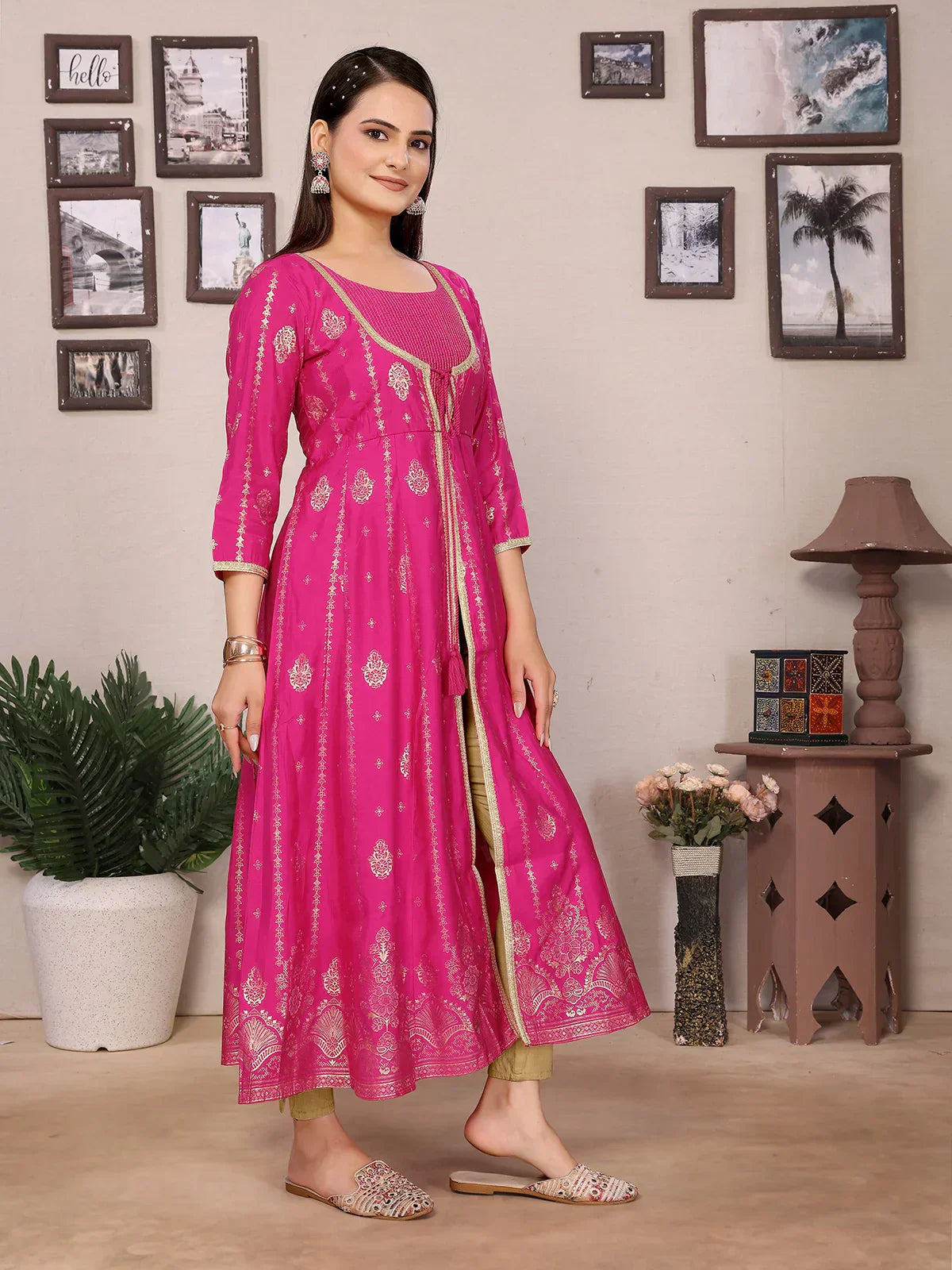 Viscose Poly Printed Anarkali Calf Length Kurta