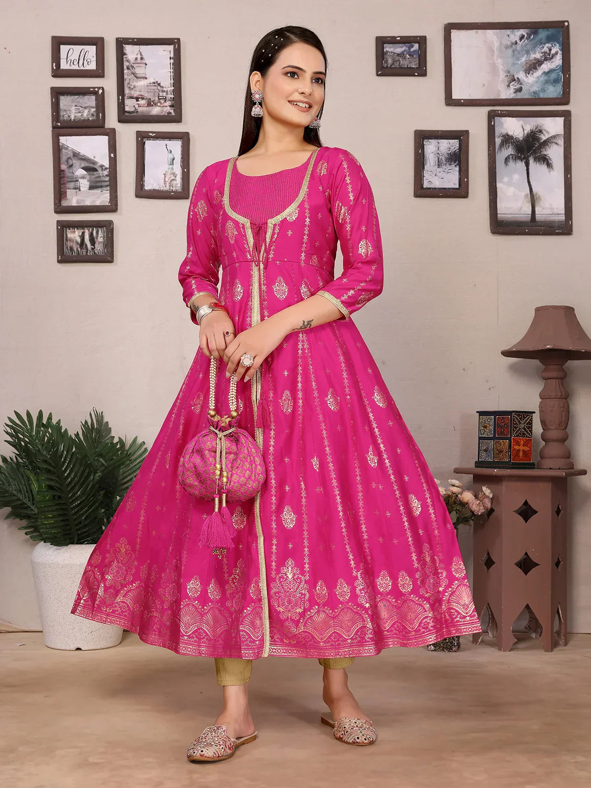 Viscose Poly Printed Anarkali Calf Length Kurta