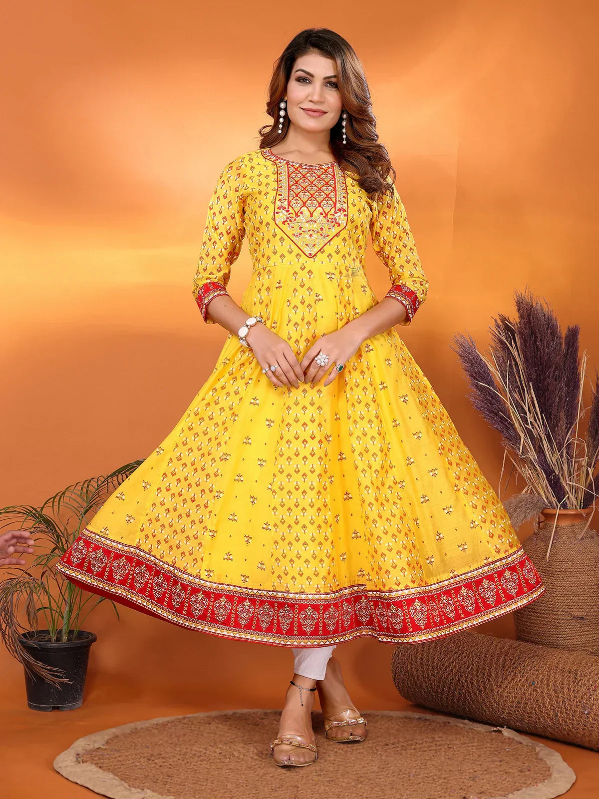 Viscose Poly Embroidered Anarkali Calf Length Kurta