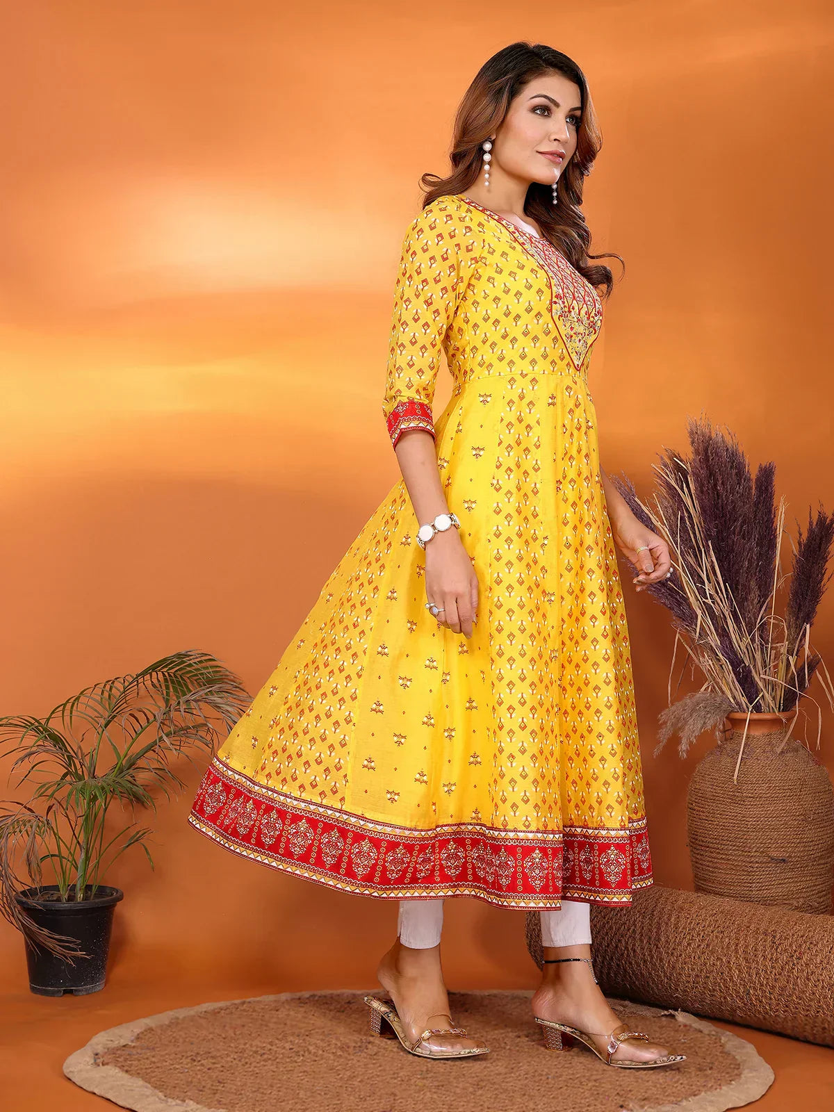 Viscose Poly Embroidered Anarkali Calf Length Kurta