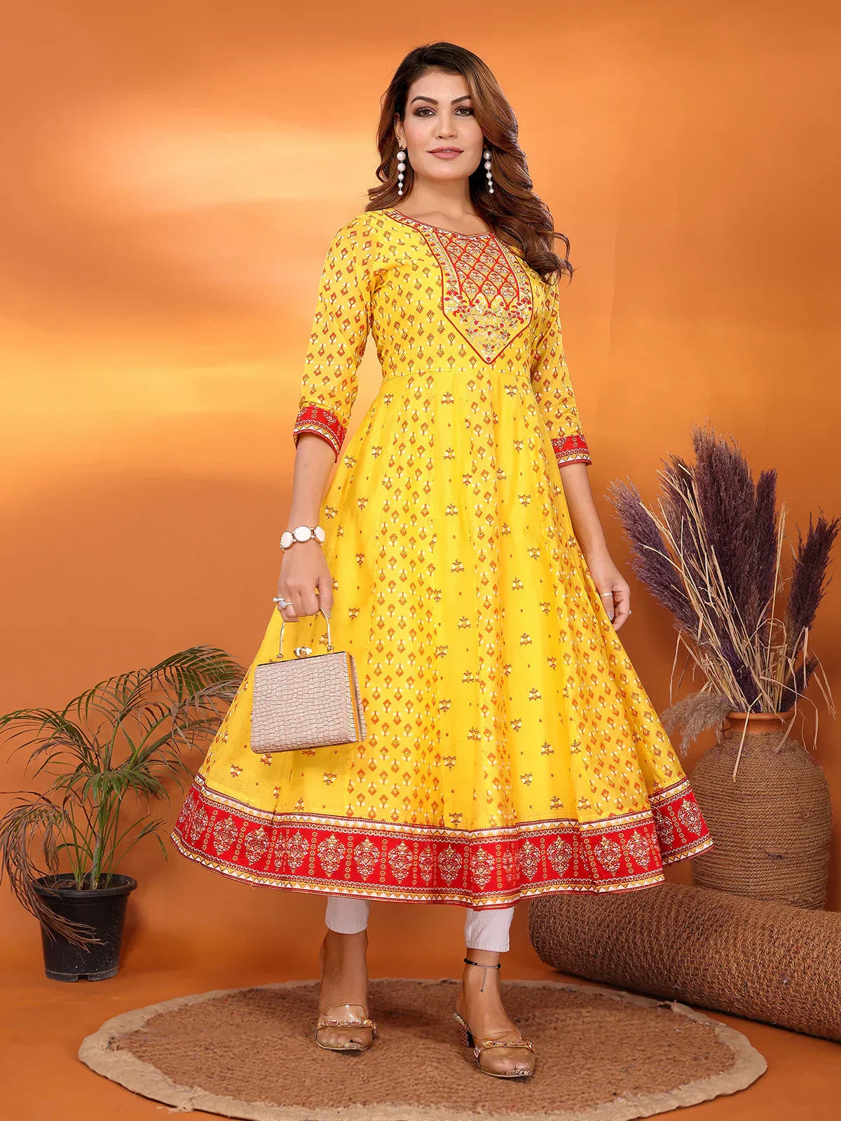 Viscose Poly Embroidered Anarkali Calf Length Kurta