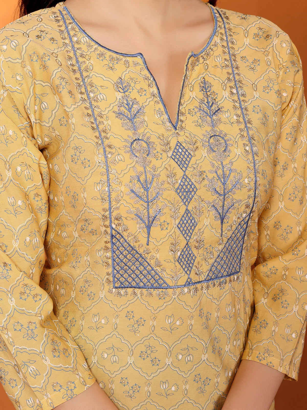 Viscose Blend Embroidered Straight Calf Length Kurta with Pant