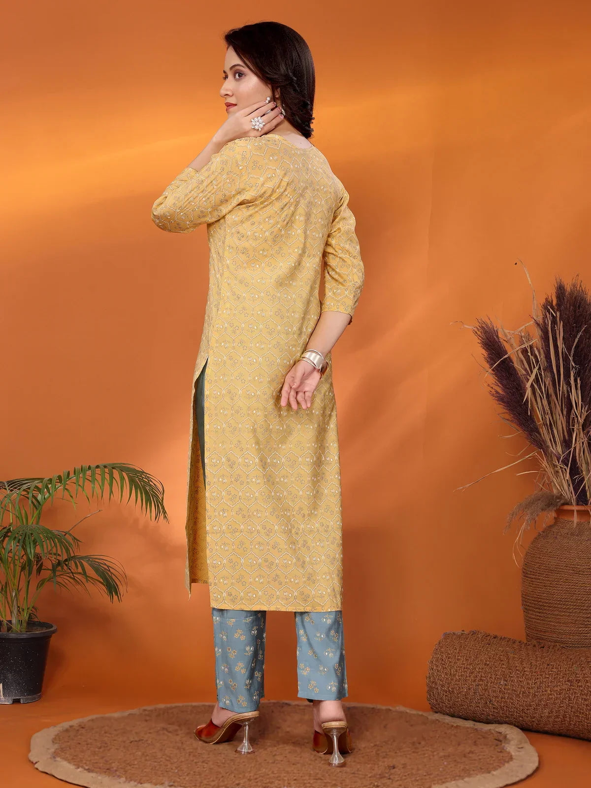 Viscose Blend Embroidered Straight Calf Length Kurta with Pant