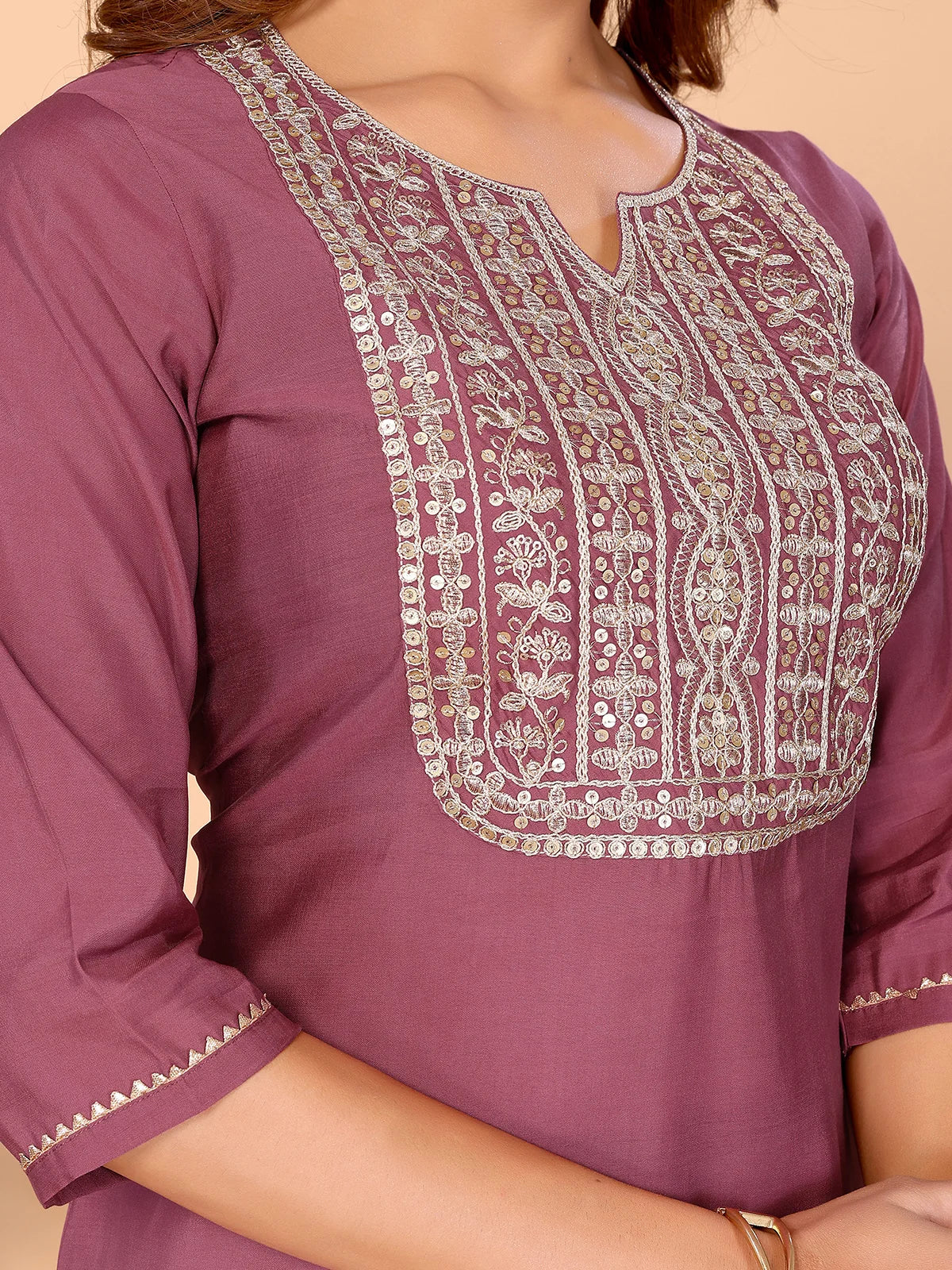 Viscose Poly Embroidered Straight Calf Length Kurta