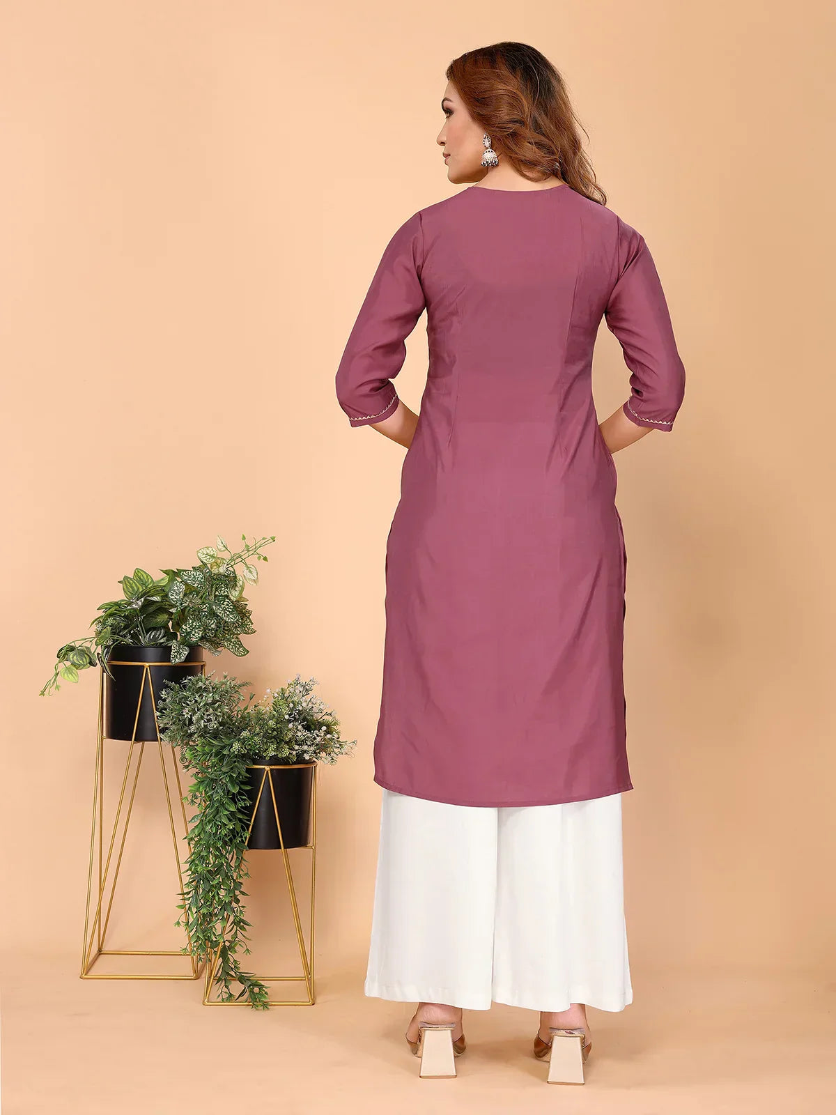 Viscose Poly Embroidered Straight Calf Length Kurta