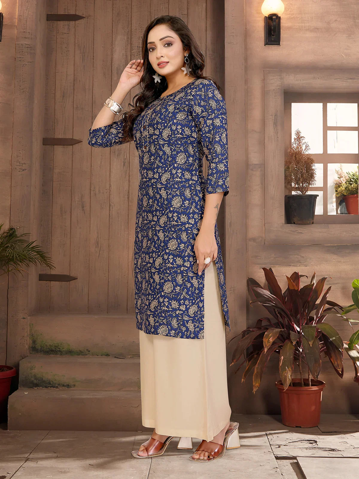 Rayon Printed Straight Knee Length Kurta