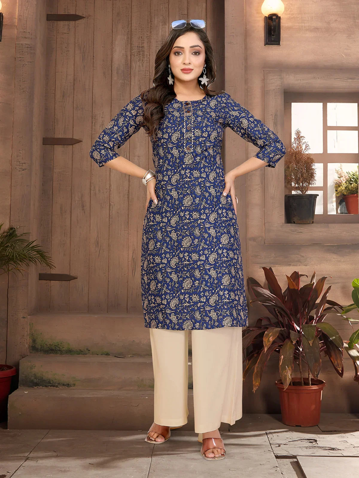 Rayon Printed Straight Knee Length Kurta