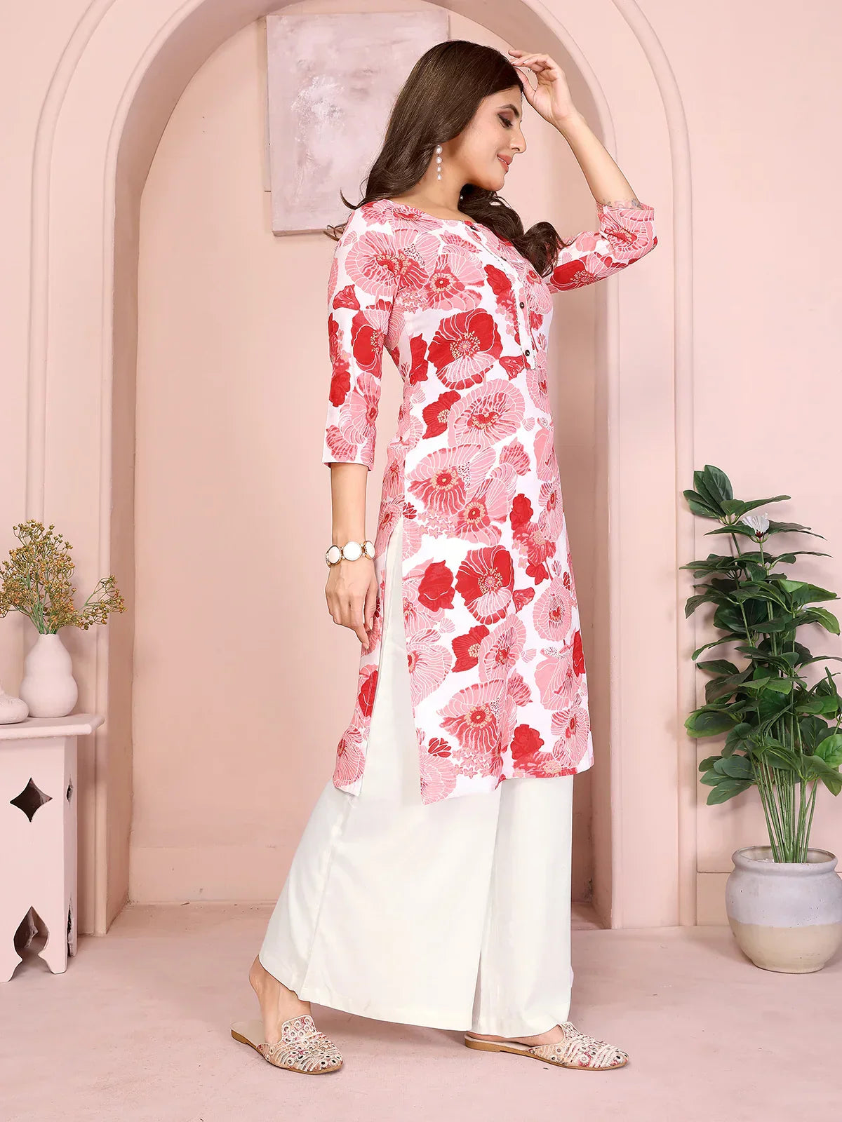Rayon Printed Straight Knee Length Kurta