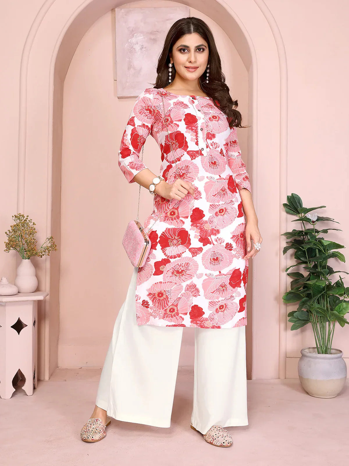 Rayon Printed Straight Knee Length Kurta