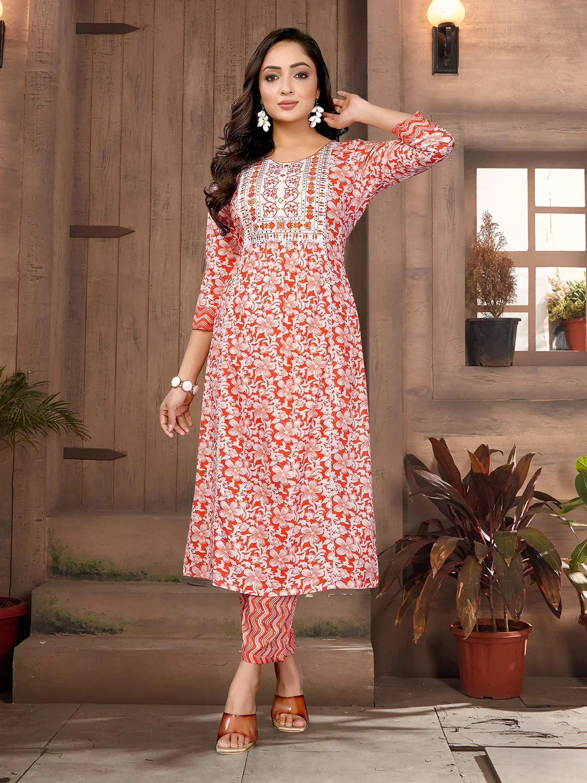 Rayon Embroidered Straight Calf Length Kurta with Pant