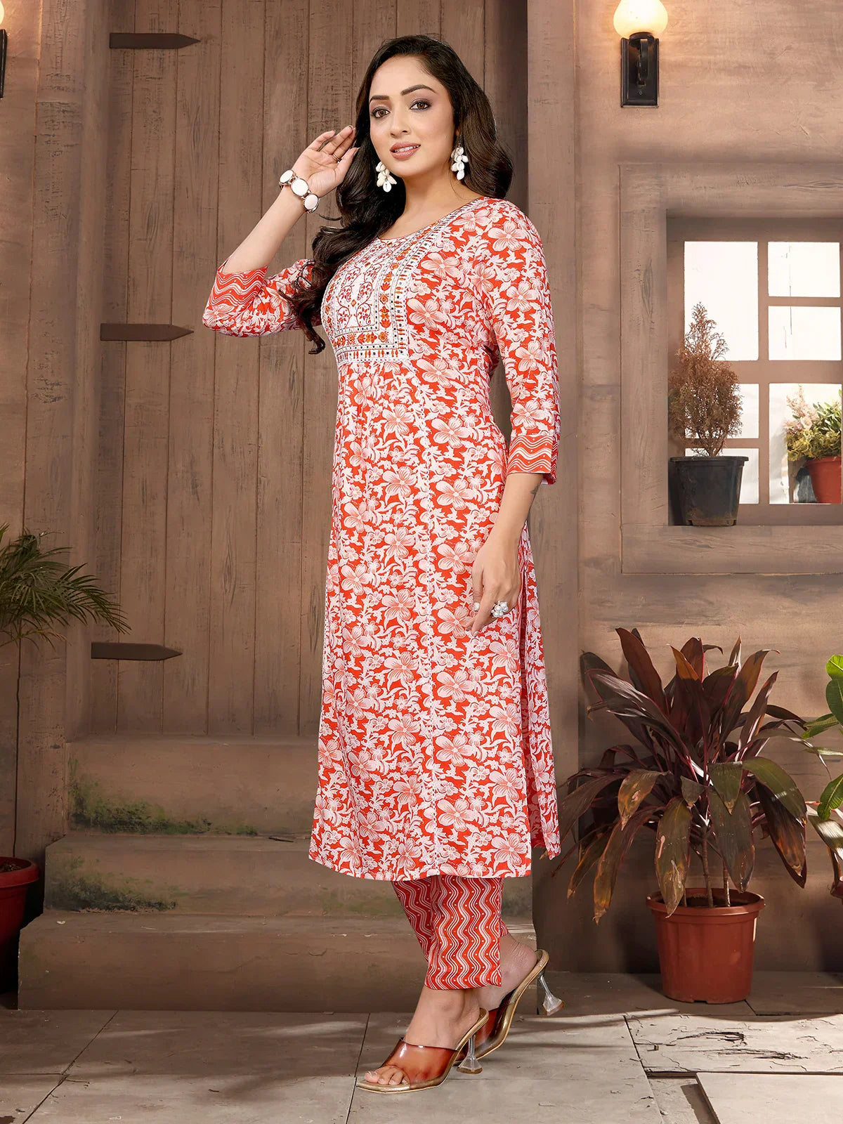 Rayon Embroidered Straight Calf Length Kurta with Pant