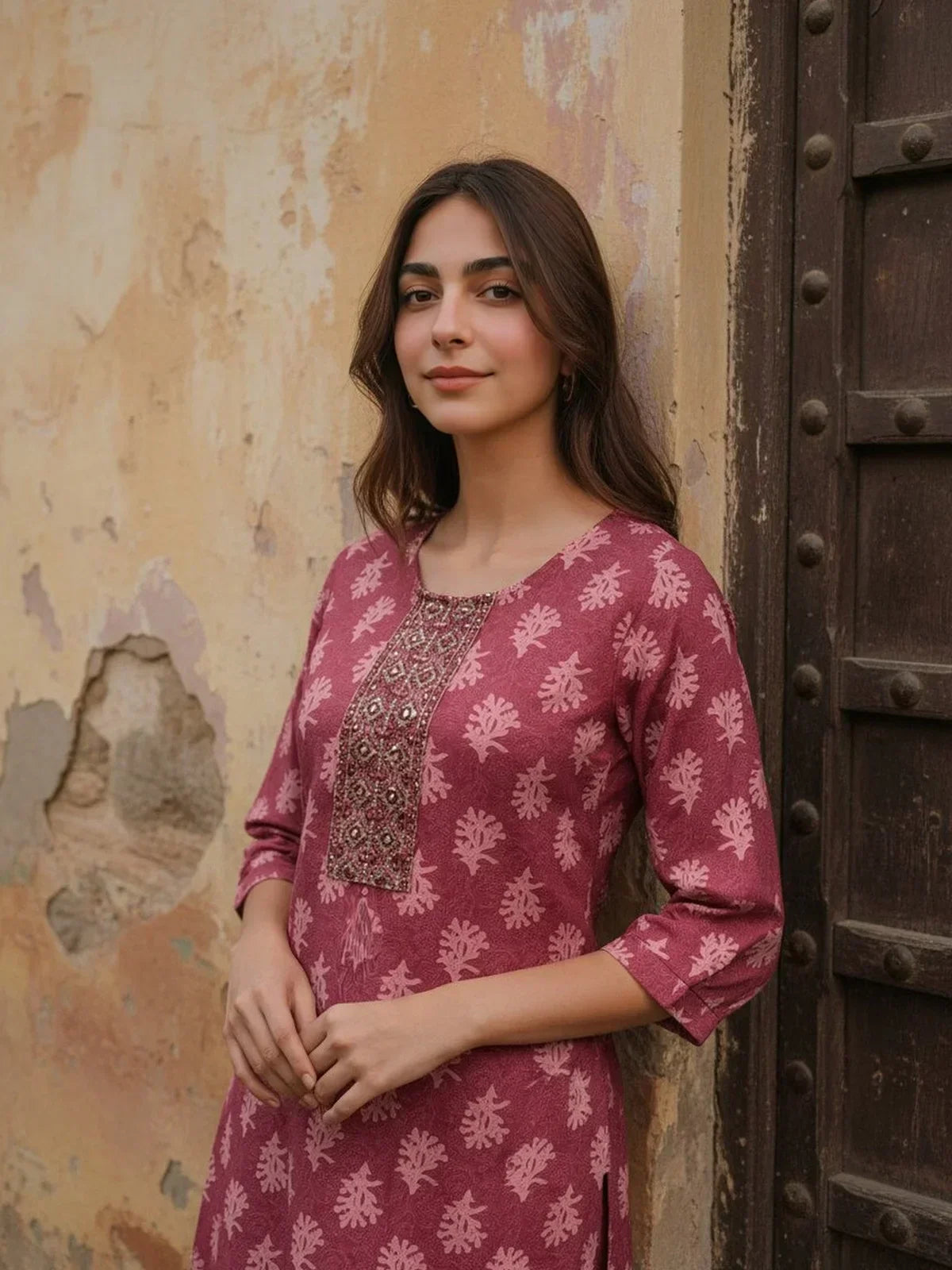 Cotton Embroidered Straight Calf Length Kurta