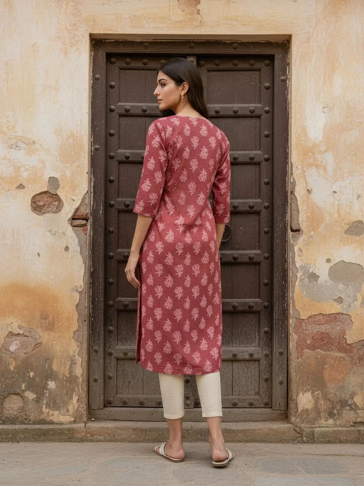 Cotton Embroidered Straight Calf Length Kurta