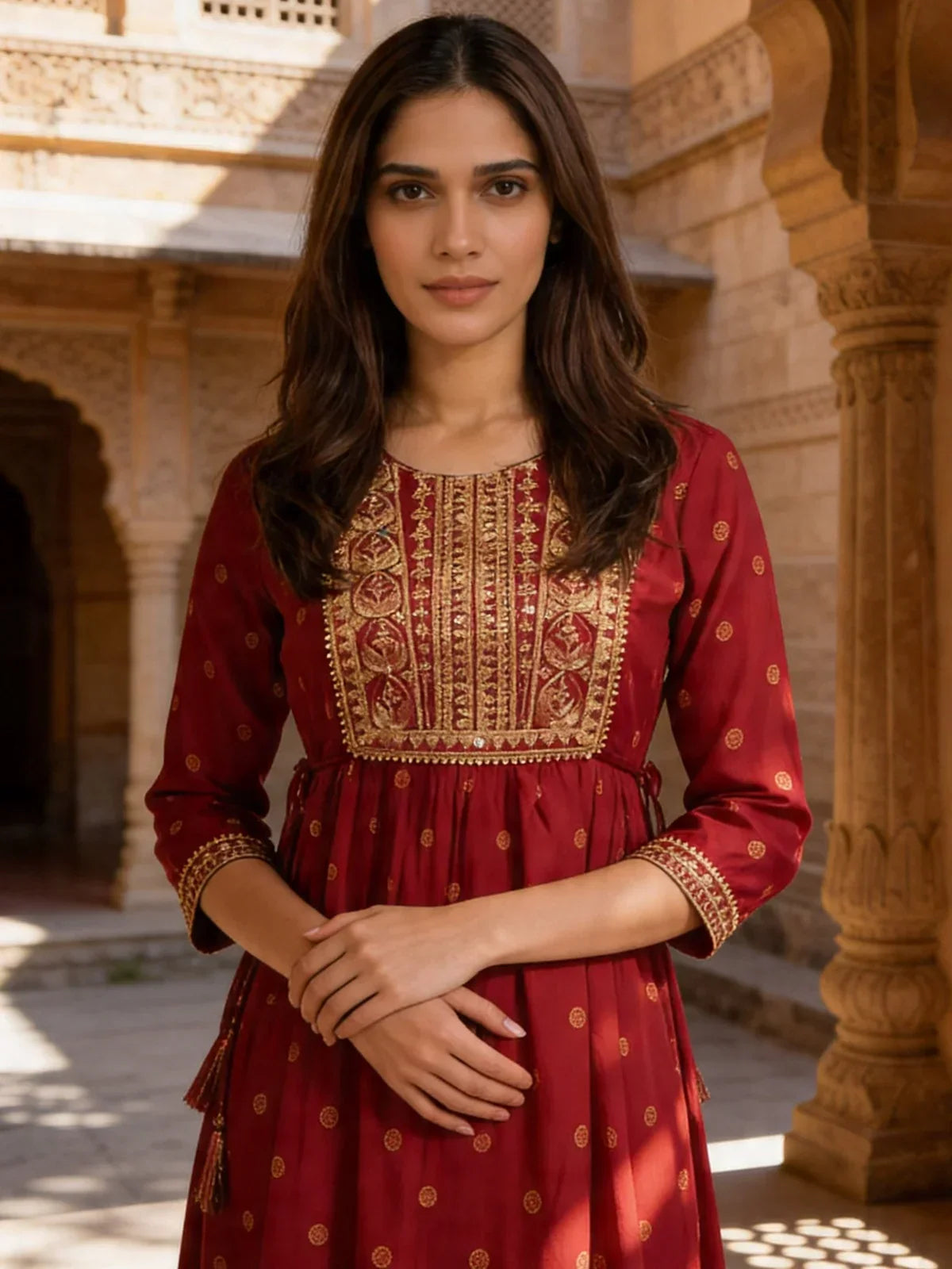 Rayon Embroidered Flared Knee Length Kurta