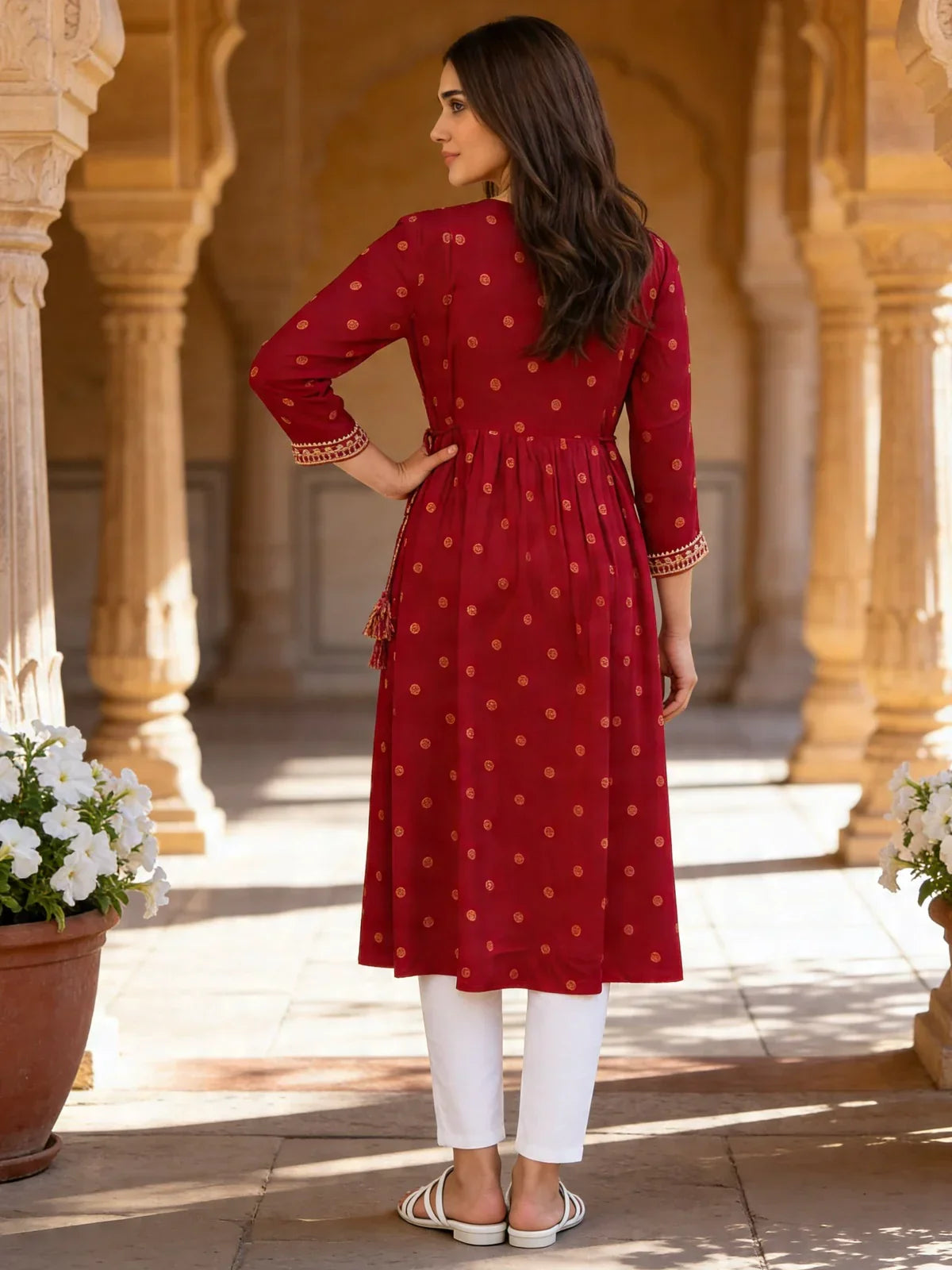Rayon Embroidered Flared Knee Length Kurta